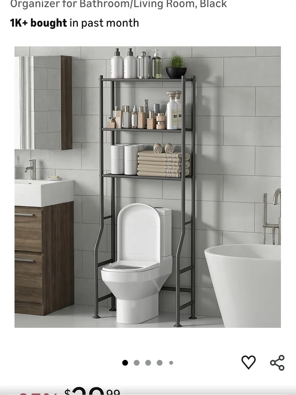 Over-the-Toilet Bathroom Storage Shelf - Black - Picture 1 of 3